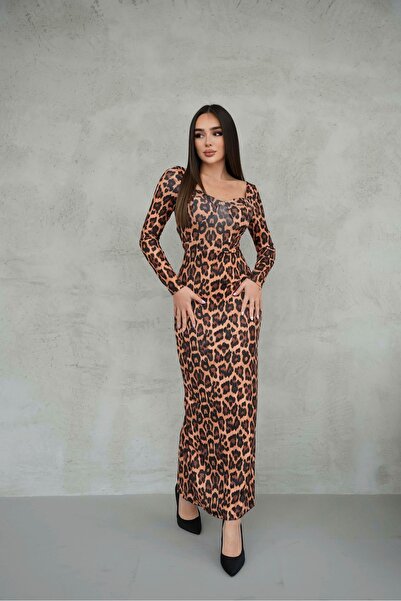 MAYHOŞ BUTİK Kadın süprem kumaş leopar elbise
