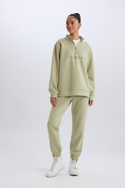 DeFacto Übergroßes, bedrucktes, dickes Sport-Sweatshirt mit Stehkragen und Reißverschluss E5703ax24wn