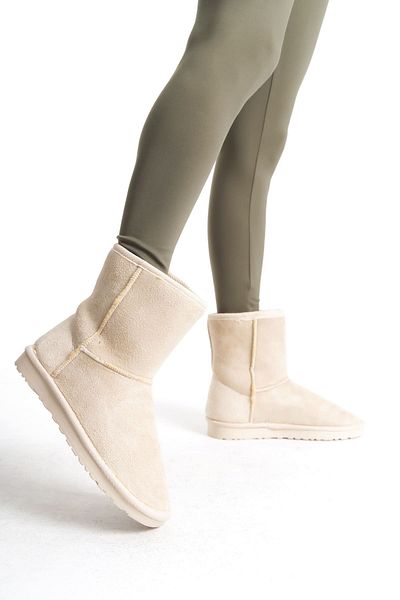 BZ Moda Γυναικείες μπότες CAMILIA Suede - Laceless, Fur Inside, Flat Sole, KT Cream