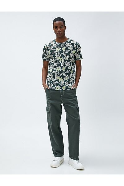 Koton Tričko s rybím potiskem Crew Neck Slim Fit Krátký rukáv