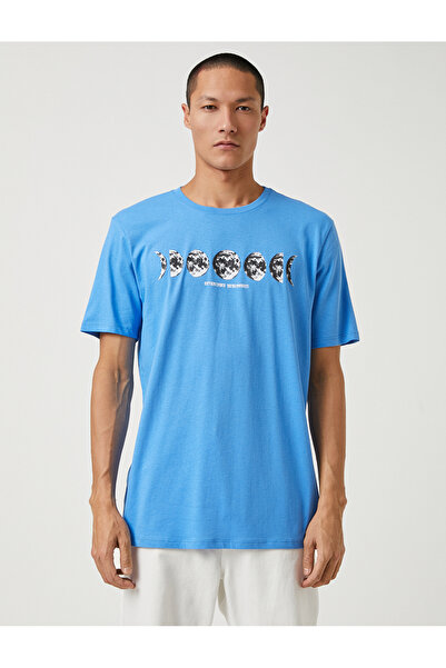 Koton Space Printed T-Shirt Crew Neck Slogan Λεπτομερές βαμβακερό