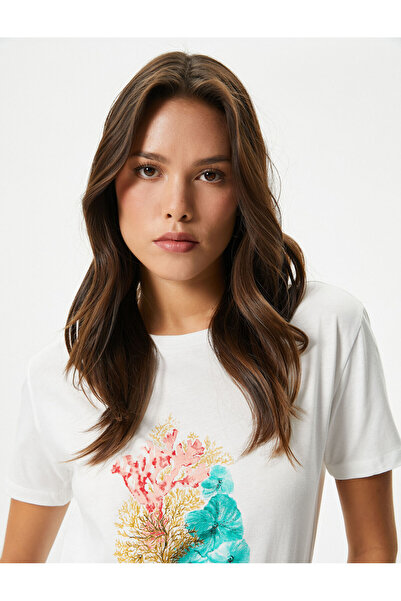 Koton Памучна тениска с щампа с кръгло деколте