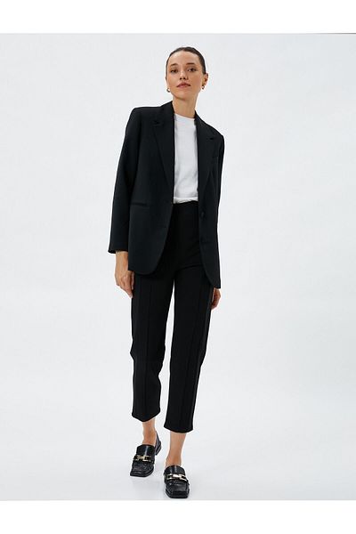 Koton Cigarette Trousers Ribbed Viscose Blend Standard Waist