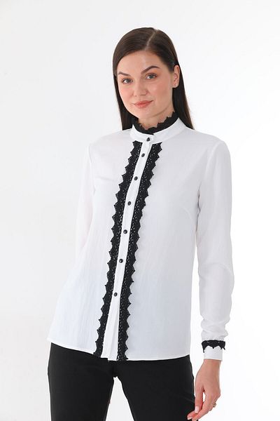 Loom Boutique Women's Plus Size Stripe Detailed Pearl Button Crepe Shirt