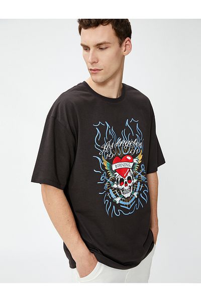 Koton Oversize T-Shirt Skull Printed Crew Neck Cotton