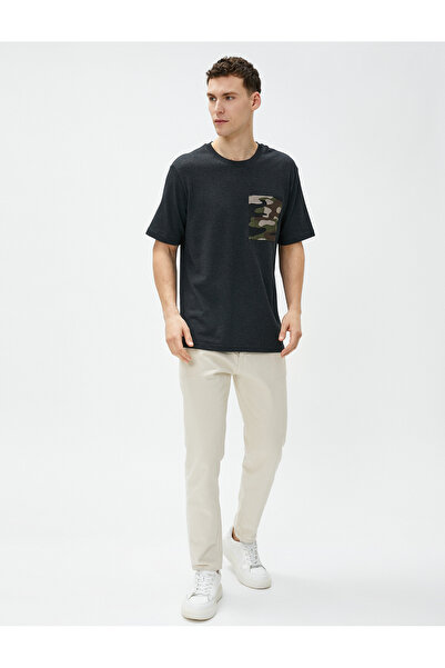 Koton Oversize Tişört Kısa Kollu Bisiklet Yaka Cep Detaylı Pamuklu