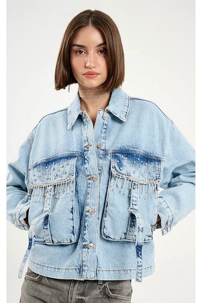 Calisa Jachetă de blugi cu ciucuri de piatră pentru femei Design special