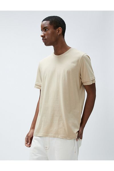 Koton Basic T-Shirt Crew Neck Sleeve Detailed
