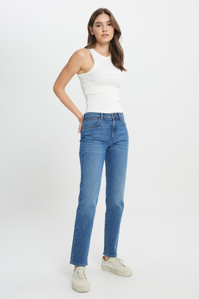 WRANGLER Straight Fit Düz Kesim Yüksek Bel Düz Paça Mavi Jean Kot Pantolon