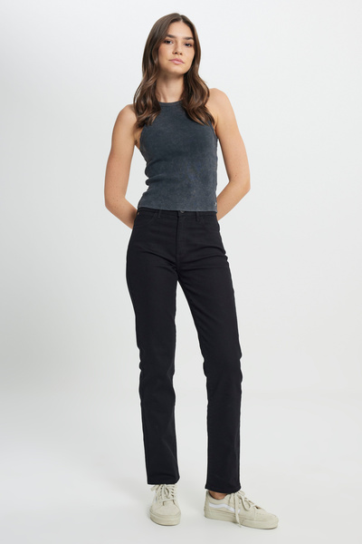 WRANGLER Straight Fit Düz Kesim Yüksek Bel Düz Paça Siyah Jean Kot Pantolon