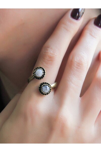 esha خاتم مزدوج قابل للتعديل من الحجر الطبيعي من العقيق والدانتيت - euy25do