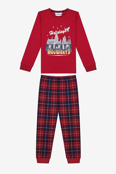 Penti Unisex-Pyjama-Set „Hogwarts Fam“ aus roter Baumwolle