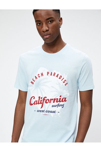 Koton College T-Shirt Printed Crew Neck Slim Fit Cotton
