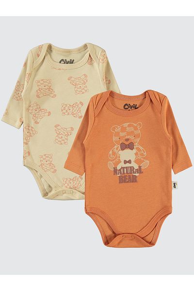 Civil Baby طقم بادي مكون من قطعتين مع مشابك تثبيت بلون القرفة للأطفال من عمر 3 إلى 18 شهرًا