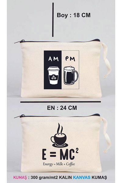 MODA 1Pc Coffee and 1Pc Beer Cassette Printed Canvas Fabric Clutch Makeup Bag