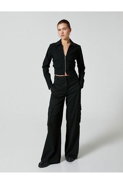 Koton Tricou cu fermoar cu mânecă lungă cu buzunar cargo