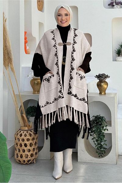 TRENDTESETTÜR Μπεζ πλεκτά Panco - Stone Tassel Detailed, T 15021