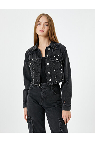 Koton Denim Jacket Ripped Detail Flap Pocket Cotton