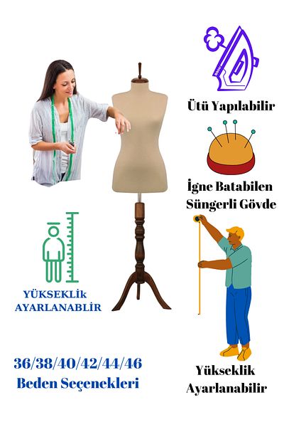 Manken İstanbul Οριζόντια και κατακόρυφη βελόνα με σφουγγάρι Tailor Proof Mannequin (36-38-40-42-44-46 SIZE) Po-01