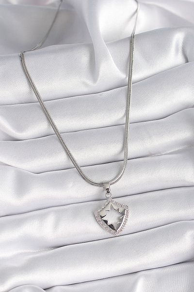 AfraBeauty 316L Steel Silver Color Italian Chain Pole Star Zircon Stone Women's Necklace