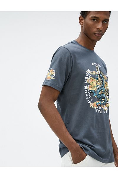 Koton Far East Printed T-Shirt with Back Detail Crew Neck Short Sleeve