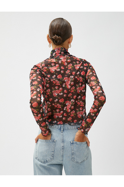 Koton Crop Floral Transparent T-Shirt