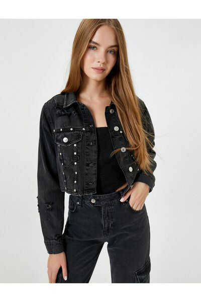 Koton Denim Jacket Ripped Detail Flap Pocket Cotton