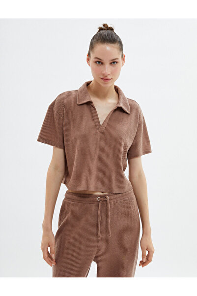 Koton Crop pyžamový top s krátkým rukávem s texturou