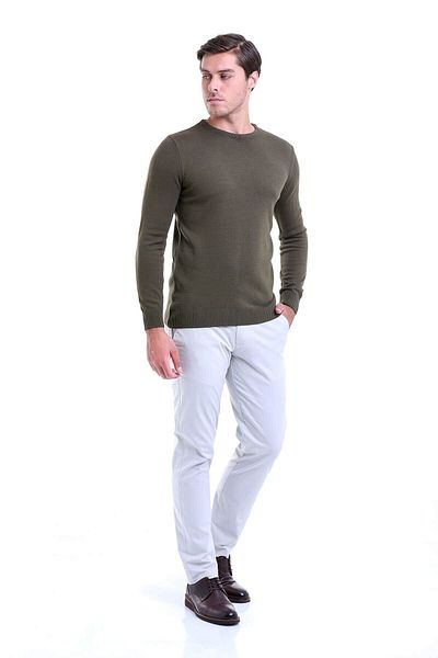 Hatemoğlu Men's Green Regular Fit Plain Crew Neck Knitwear Sweater