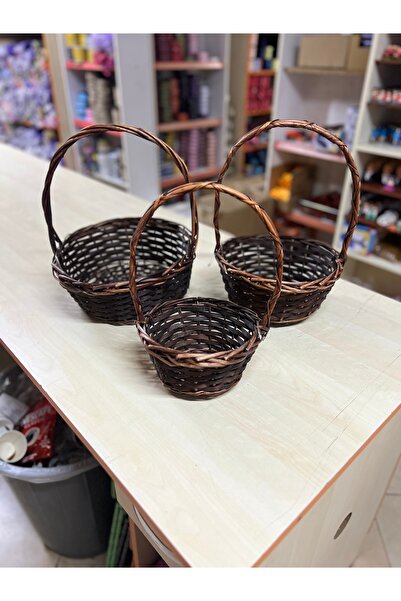 ÇiçekMalzemeciniz سلة عيد الميلاد من الخوص البني مكونة من 3 قطع