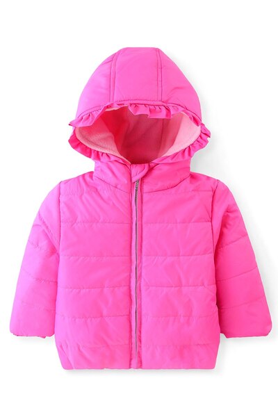 Babyhug Woven Full Sleeves Solid Hooded Jacket - Pink