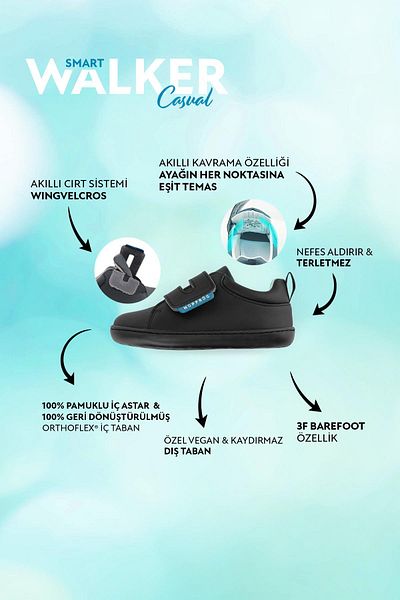 HOPFRÖG Smart Walker - ежедневни черни боси детски обувки, супер матови