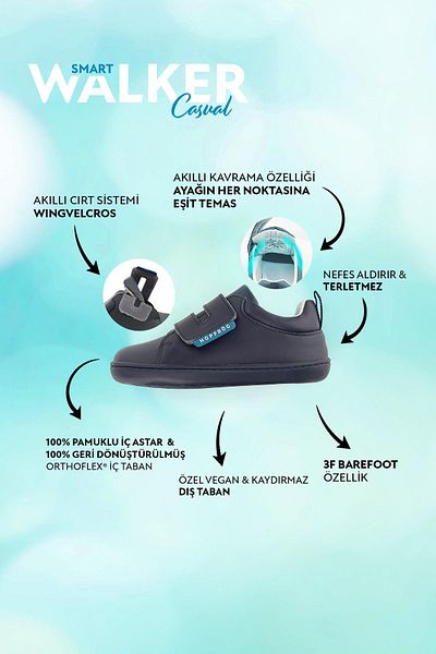 HOPFRÖG Smart Walker Blue Barefoot Midnight - Pantofi pentru copii