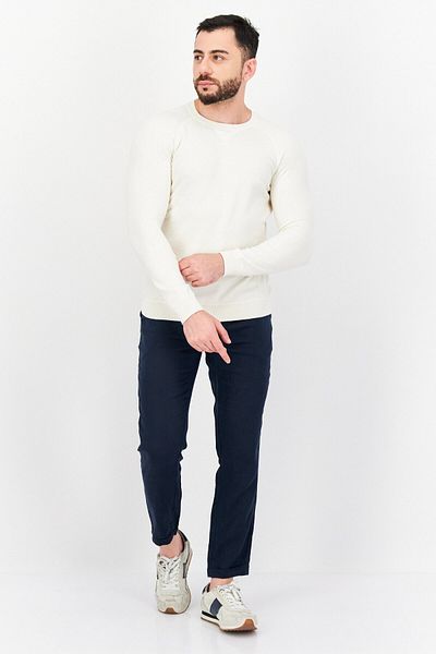 CELIO Men Crew Neck Long Sleeve Plain Sweatshirt, Beige