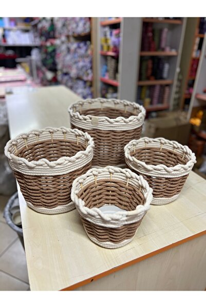 ÇiçekMalzemeciniz سلة برتقالية محبوكة مكونة من 4 قطع