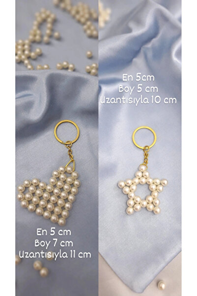 Magnet BEYAZ İNCİ BÜYÜK KALP ANAHTARLIK VE BEYAZ İNCİ YILDIZ ANAHTARLIK 2 ADE...