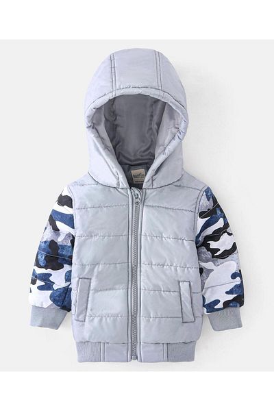 Bonfino Full Sleeves Hooded Padded Jacket Camo Print- Grey