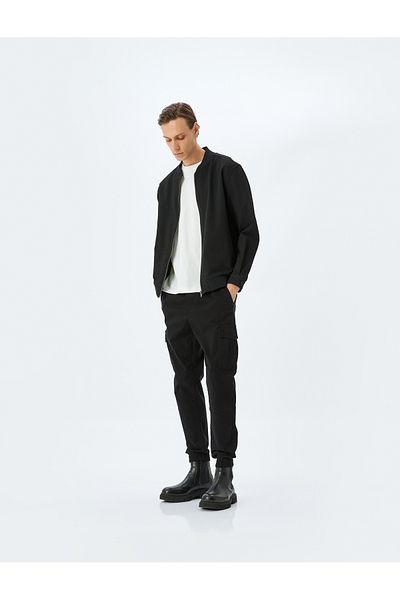 Koton Cargo Pocket Λεπτομερές Jogger Μαύρο Ανδρικό Παντελόνι 5sam40005hw