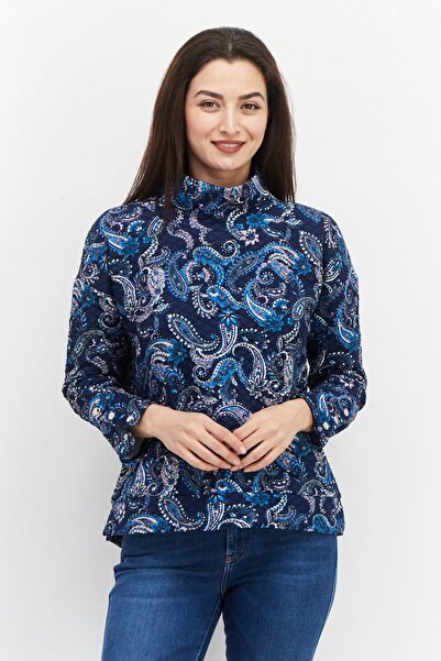 Jones of New York بلوزة نسائية بأكمام طويلة وياقة منسدلة، مجموعة باللون الأزرق