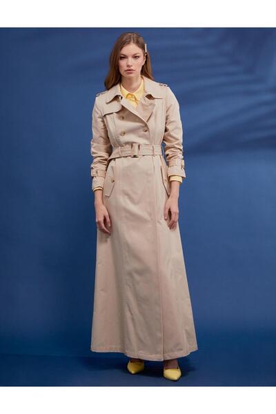 Kayra Long Top Coat with Epaulettes Clay