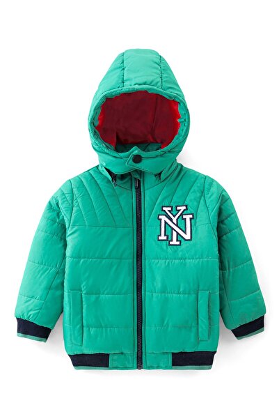 Babyhug سترة مبطنة بأكمام طويلة وألوان سادة ونصوص مطرزة مع غطاء رأس قابل للفص...