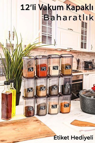 Heredot Mithra Life 12Pcs 450ml Leak Proof Lid Anthracite Spice Rack Storage Container with I Label Gift Mit113