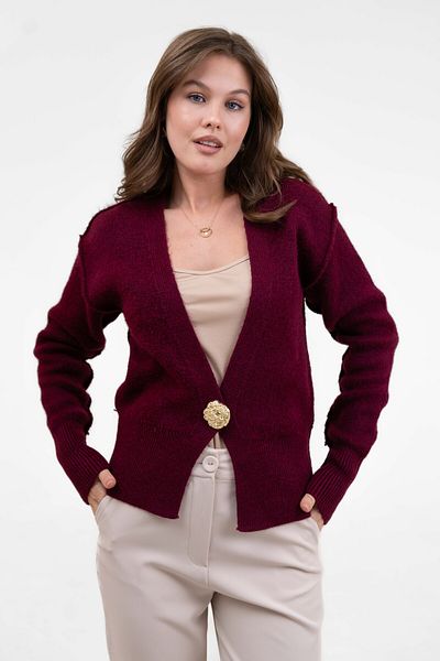 bayansepeti Black Knitwear Fabric Gold Button and Reverse Stitch Design Cardigan 3481