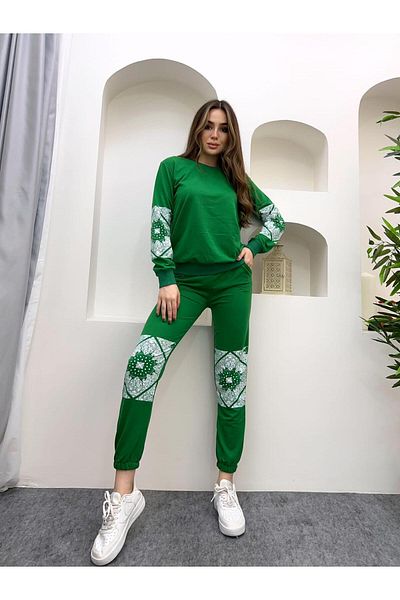 DCL STYLE Crew Neck Patterned Suit Tracksuit