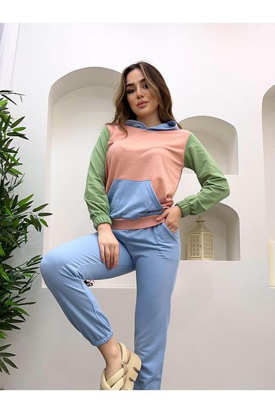 DCL STYLE بدلة رياضية بغطاء للرأس متعددة الألوان