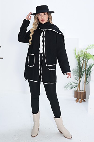 Bestenur Sarel Scarf Stamp Jacket 1270 - Black