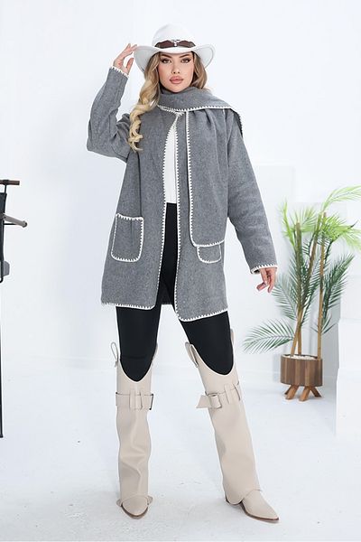 Bestenur Sarel Scarf Stash Jacket 1270 - Γκρι