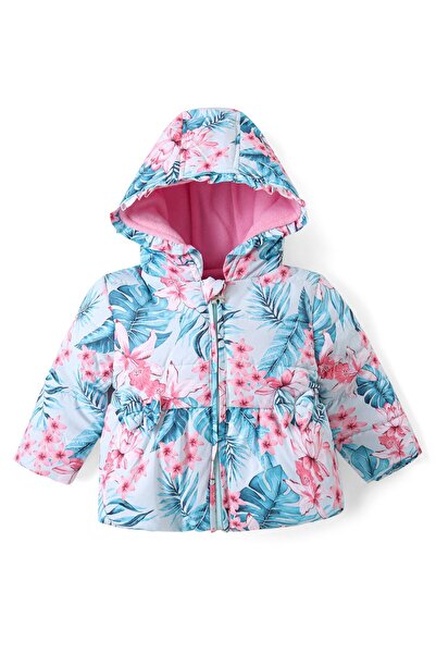 Babyhug سترة مبطنة بغطاء رأس وأكمام كاملة منسوجة ومفتوحة من الأمام مع طبعة زه...