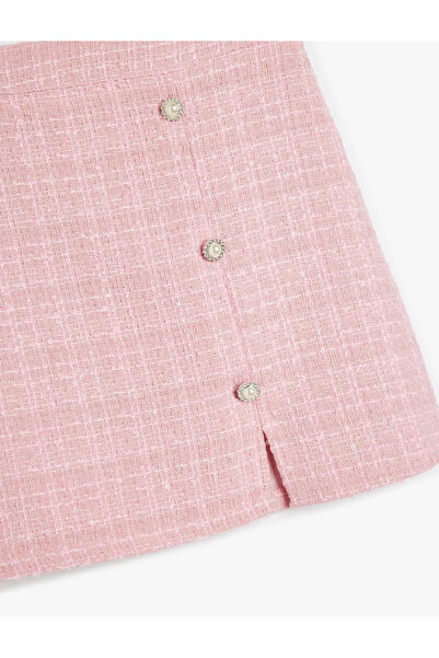 Koton Tweed Skirt with Pearl Buttons and Slit Detail