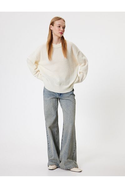 Koton Crew Neck Basic Knitwear Sweater - Off Shoulder